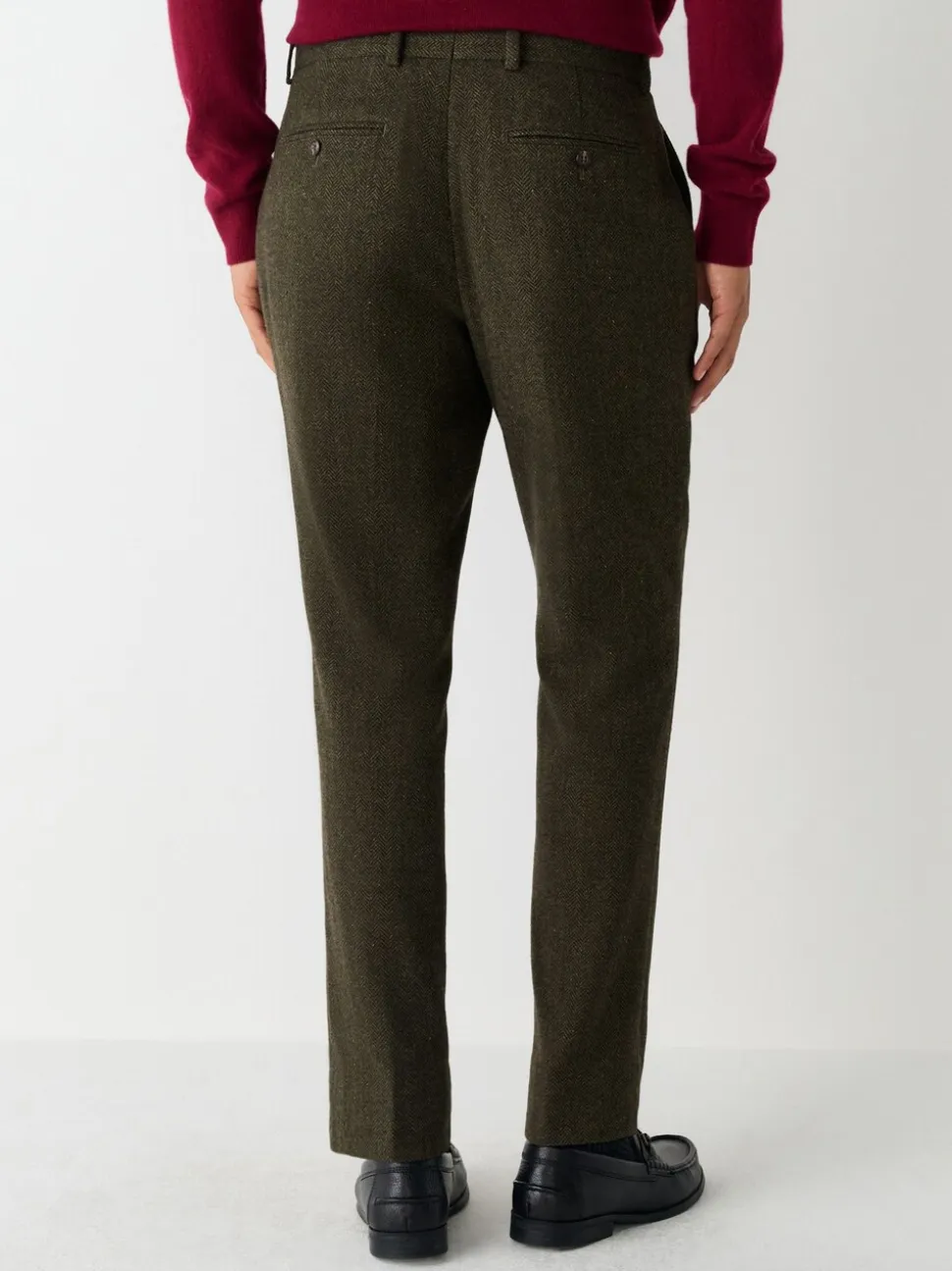 Green Slim Fit Herringbone Wool Blend Suit Trousers