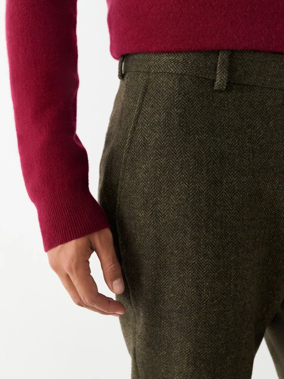Green Slim Fit Herringbone Wool Blend Suit Trousers