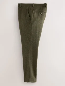 Green Slim Fit Herringbone Wool Blend Suit Trousers
