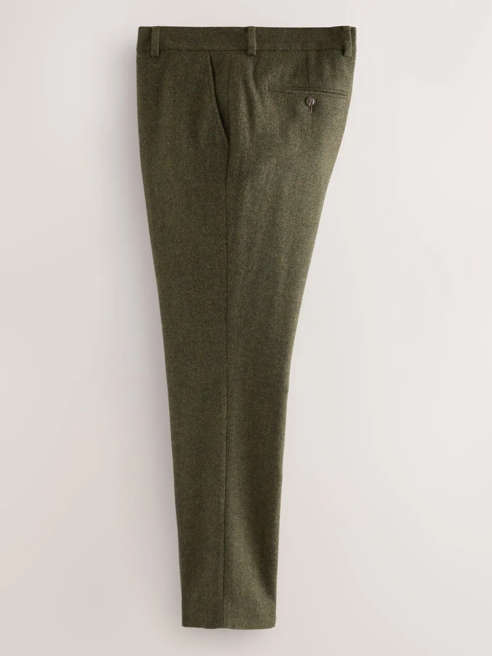 Green Slim Fit Herringbone Wool Blend Suit Trousers
