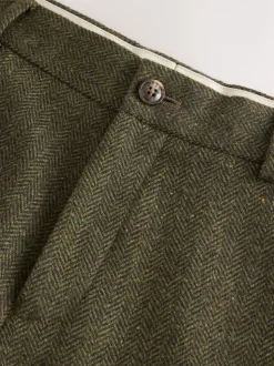Green Slim Fit Herringbone Wool Blend Suit Trousers
