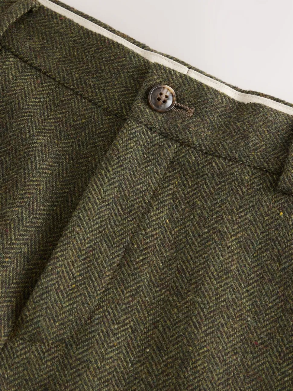 Green Slim Fit Herringbone Wool Blend Suit Trousers