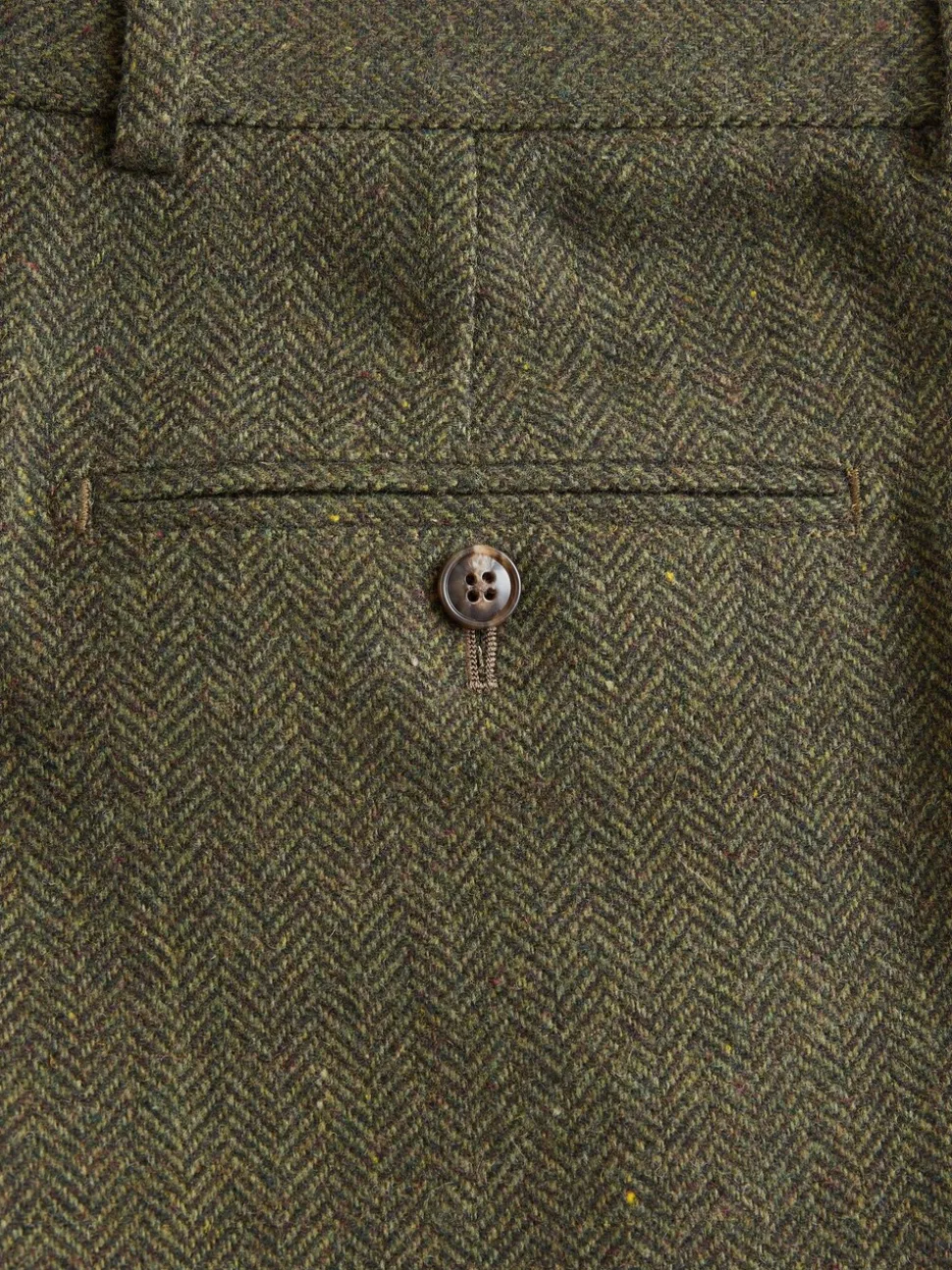 Green Slim Fit Herringbone Wool Blend Suit Trousers