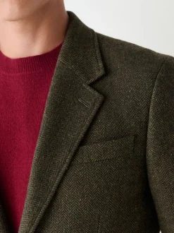 Green Slim Fit Herringbone Wool Blend Suit Jacket