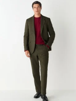 Green Slim Fit Herringbone Wool Blend Suit Jacket