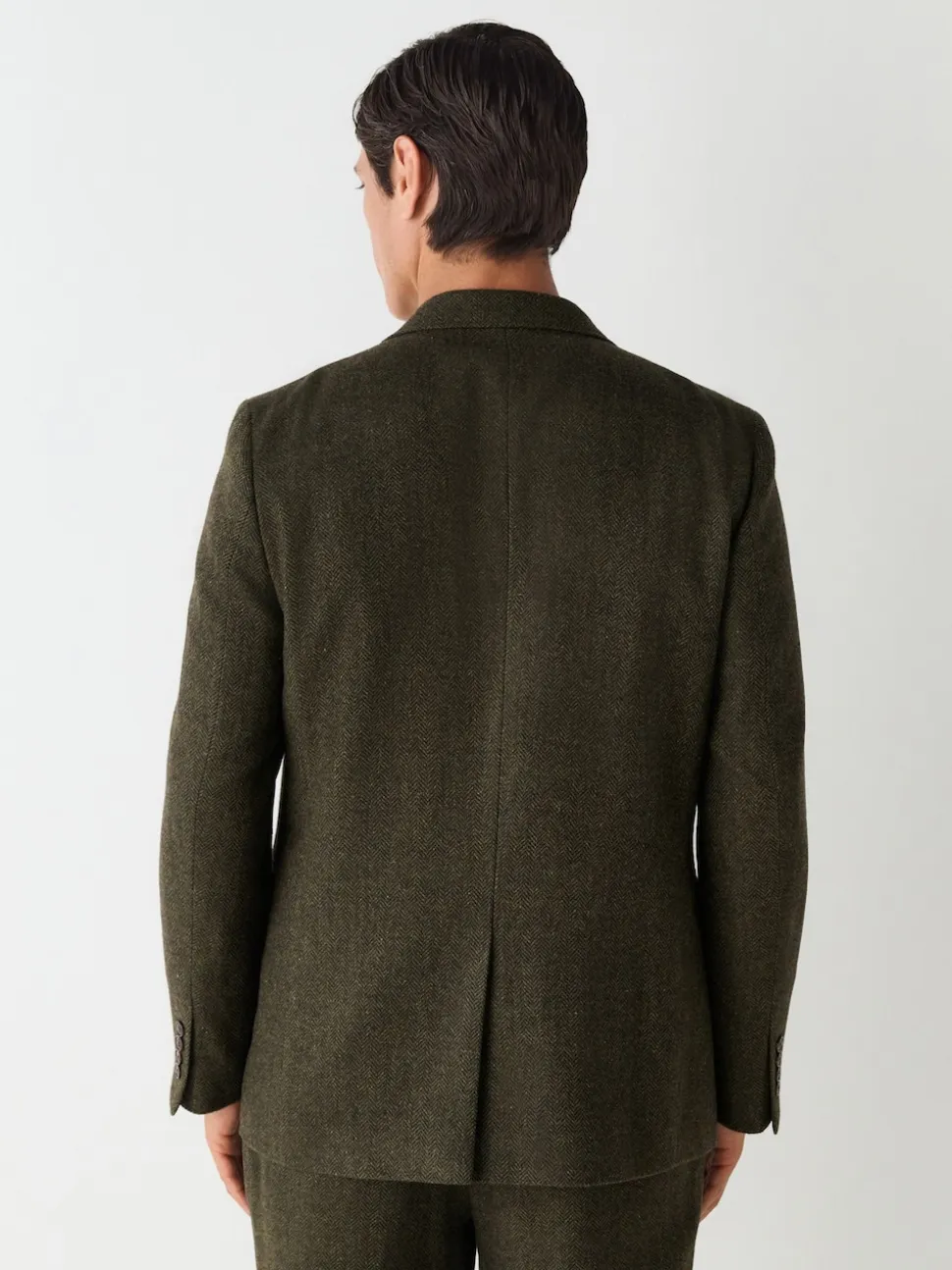 Green Slim Fit Herringbone Wool Blend Suit Jacket