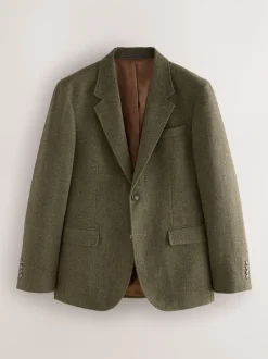 Green Slim Fit Herringbone Wool Blend Suit Jacket