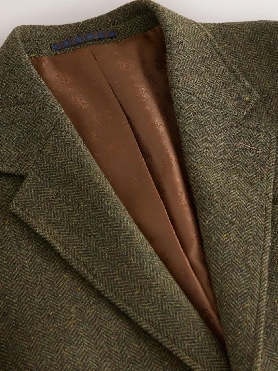 Green Slim Fit Herringbone Wool Blend Suit Jacket