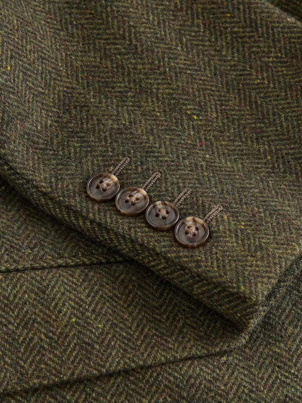 Green Slim Fit Herringbone Wool Blend Suit Jacket