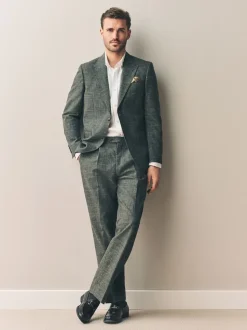 Green Slim Fit Nova Fides Italian Linen Blend Fabric Suit Jacket