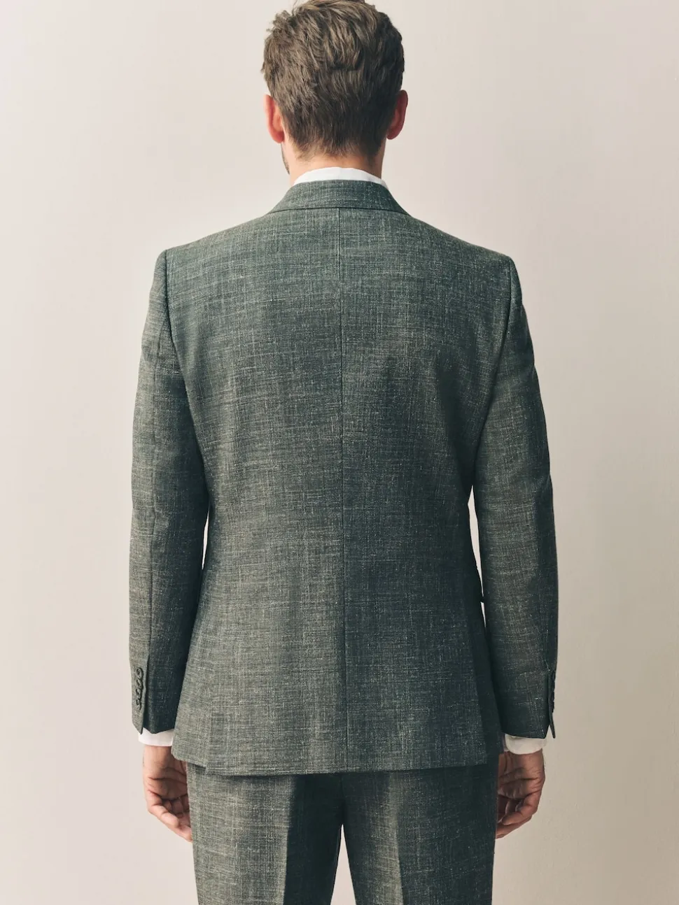 Green Slim Fit Nova Fides Italian Linen Blend Fabric Suit Jacket