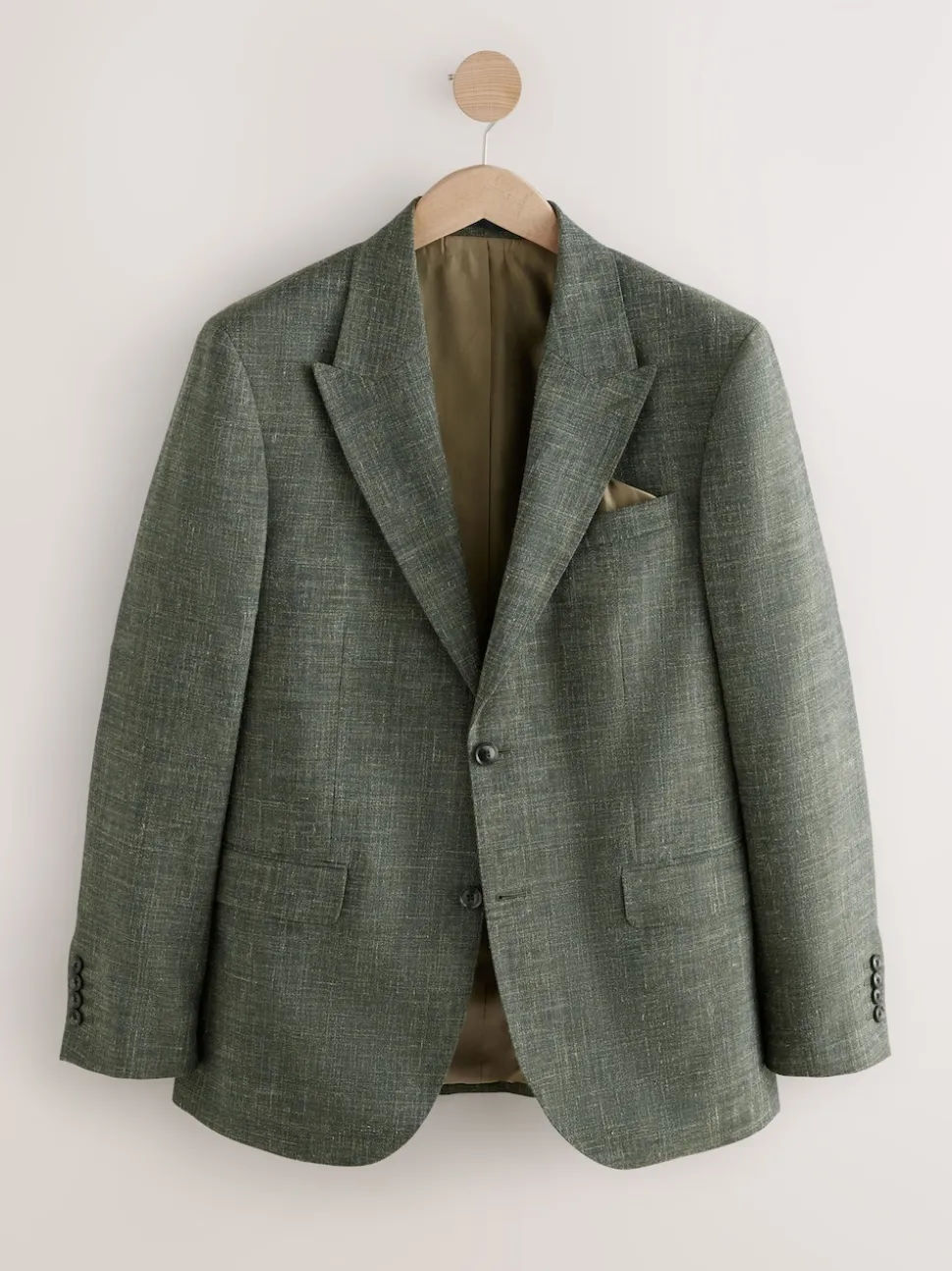 Green Slim Fit Nova Fides Italian Linen Blend Fabric Suit Jacket