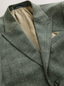 Green Slim Fit Nova Fides Italian Linen Blend Fabric Suit Jacket