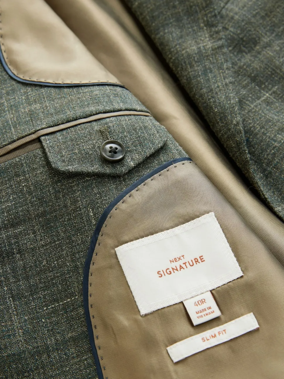 Green Slim Fit Nova Fides Italian Linen Blend Fabric Suit Jacket