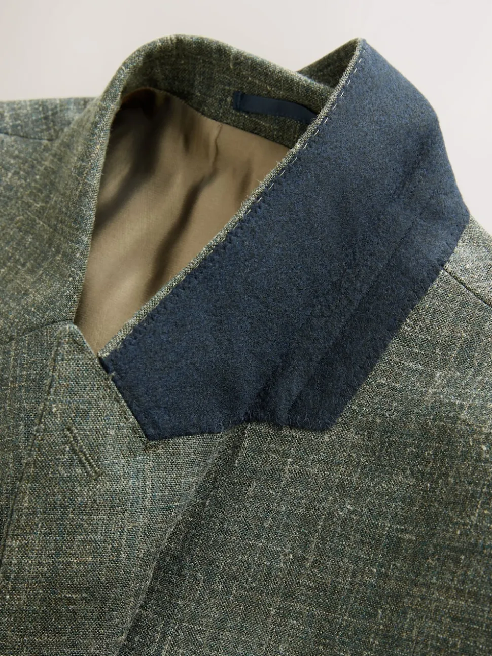 Green Slim Fit Nova Fides Italian Linen Blend Fabric Suit Jacket