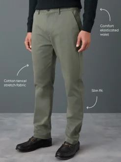 Green Slim Fit N.Premium Smart Cotton TENCEL™ Lyocell Blend Chinos With Comfort Waistband