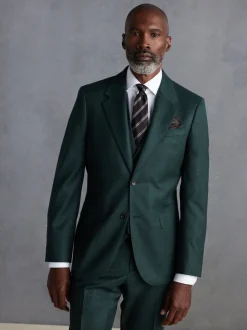 Green Slim Fit Signature Zignone Italian Wool Cashmere Blend Flannel Suit Jacket