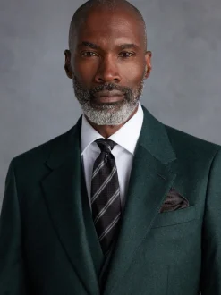 Green Slim Fit Signature Zignone Italian Wool Cashmere Blend Flannel Suit Jacket