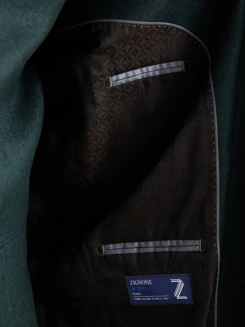 Green Slim Fit Signature Zignone Italian Wool Cashmere Blend Flannel Suit Jacket