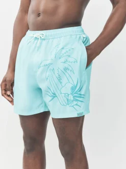 Green Snoopy License Printed Swim Shorts