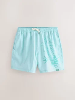Green Snoopy License Printed Swim Shorts