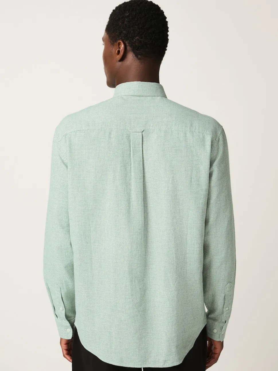 Green Standard Collar Cotton Linen Blend Long Sleeve Shirt