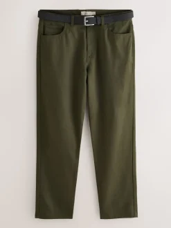 Green Straight Fit Smart Brushed Cotton TENCEL™ Lyocell Blend Chinos With Belt