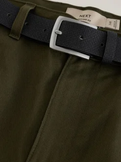Green Straight Fit Smart Brushed Cotton TENCEL™ Lyocell Blend Chinos With Belt