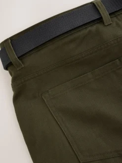 Green Straight Fit Smart Brushed Cotton TENCEL™ Lyocell Blend Chinos With Belt