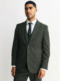 Green Tailored Fit Merino Wool Blend Suit Jacket