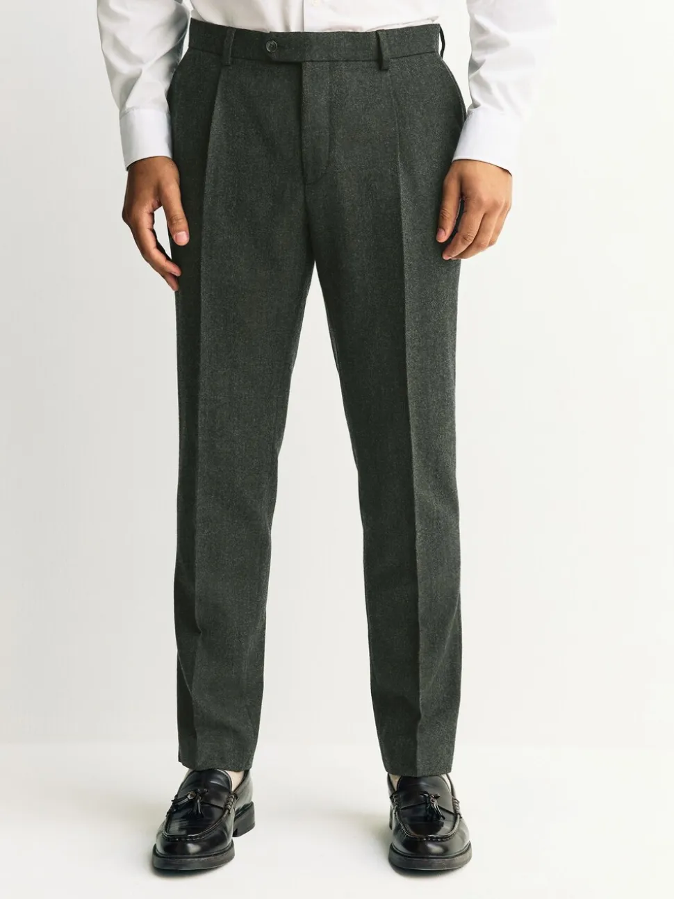 Green Tailored Fit Merino Wool Blend Suit Trousers