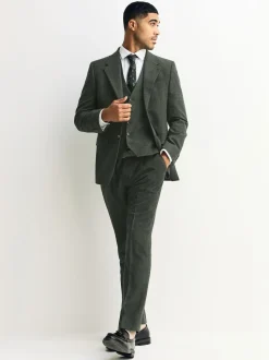 Green Tailored Fit Merino Wool Blend Suit Trousers