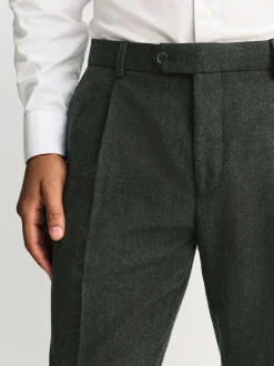 Green Tailored Fit Merino Wool Blend Suit Trousers