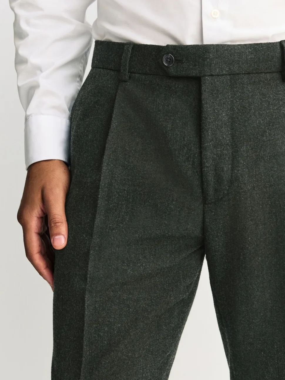 Green Tailored Fit Merino Wool Blend Suit Trousers