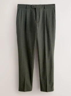 Green Tailored Fit Merino Wool Blend Suit Trousers