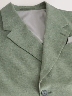 Green Tailored Fit Textured Linen Double Breasted Suit Jacket