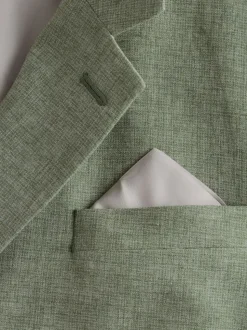 Green Tailored Fit Textured Linen Double Breasted Suit Jacket