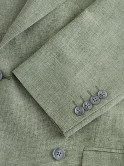 Green Tailored Fit Textured Linen Double Breasted Suit Jacket