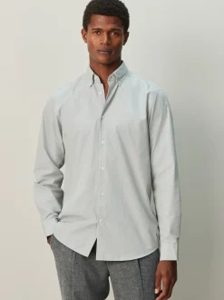 Green Texture Regular Fit Cotton Rich Long Sleeve Formal Shirt