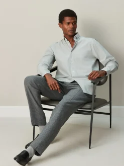 Green Texture Regular Fit Cotton Rich Long Sleeve Formal Shirt
