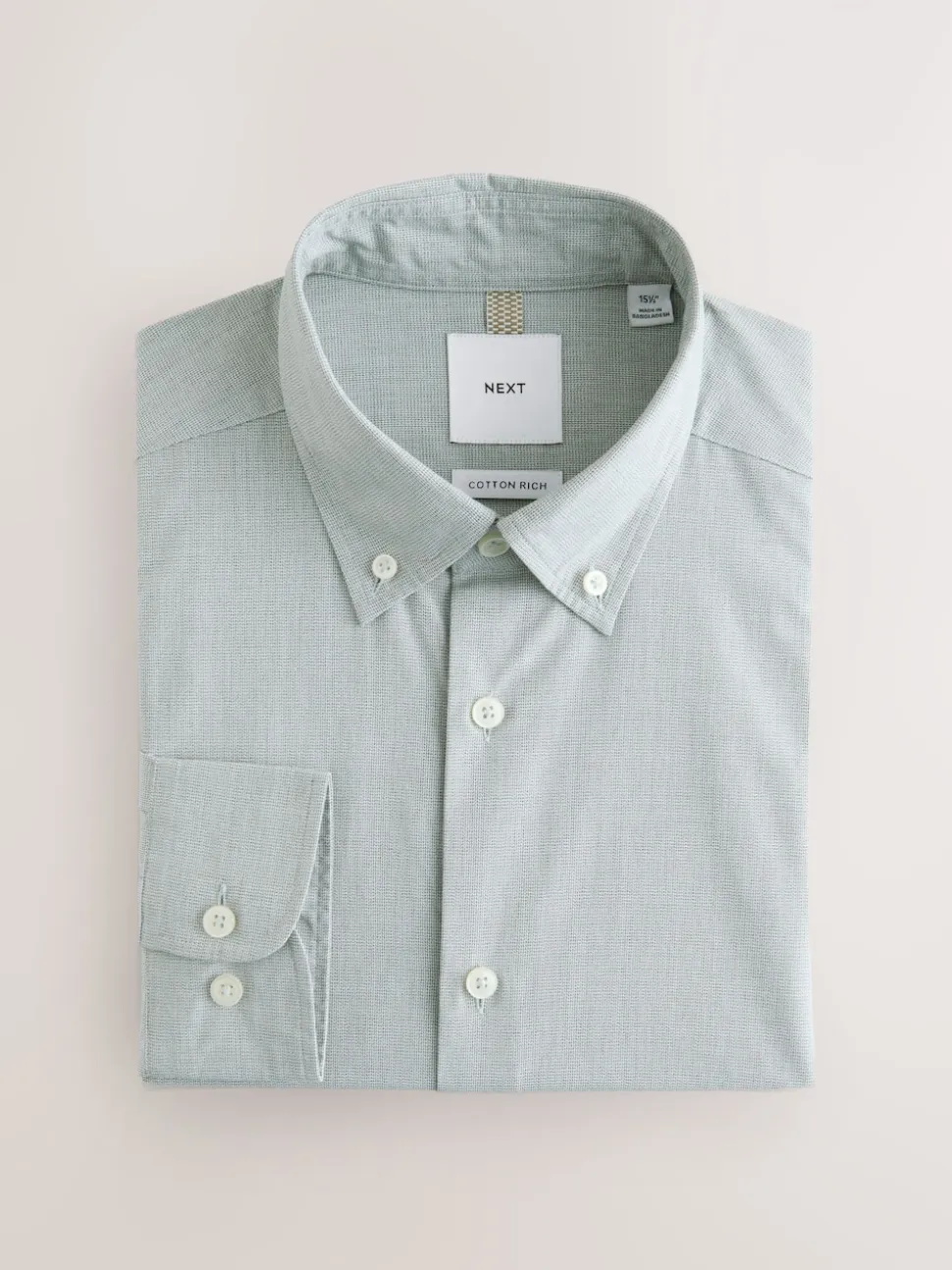 Green Texture Regular Fit Cotton Rich Long Sleeve Formal Shirt