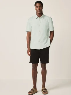 Green Textured Floral Print Short Sleeve Shirt