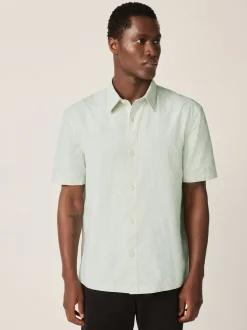 Green Textured Floral Print Short Sleeve Shirt