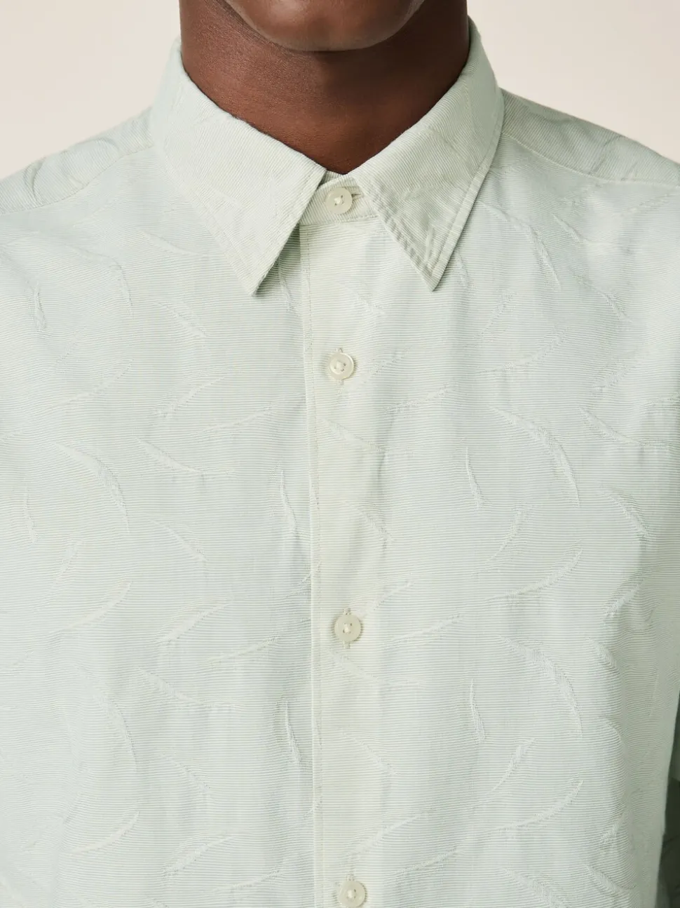 Green Textured Floral Print Short Sleeve Shirt