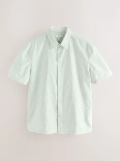 Green Textured Floral Print Short Sleeve Shirt