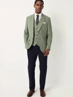 Green Textured Linen Suit Waistcoat