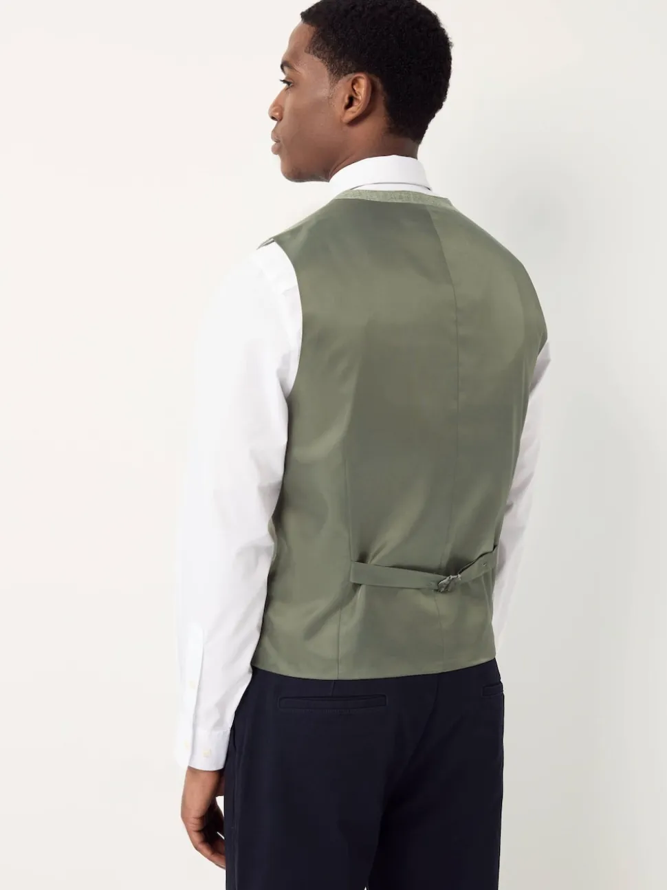 Green Textured Linen Suit Waistcoat