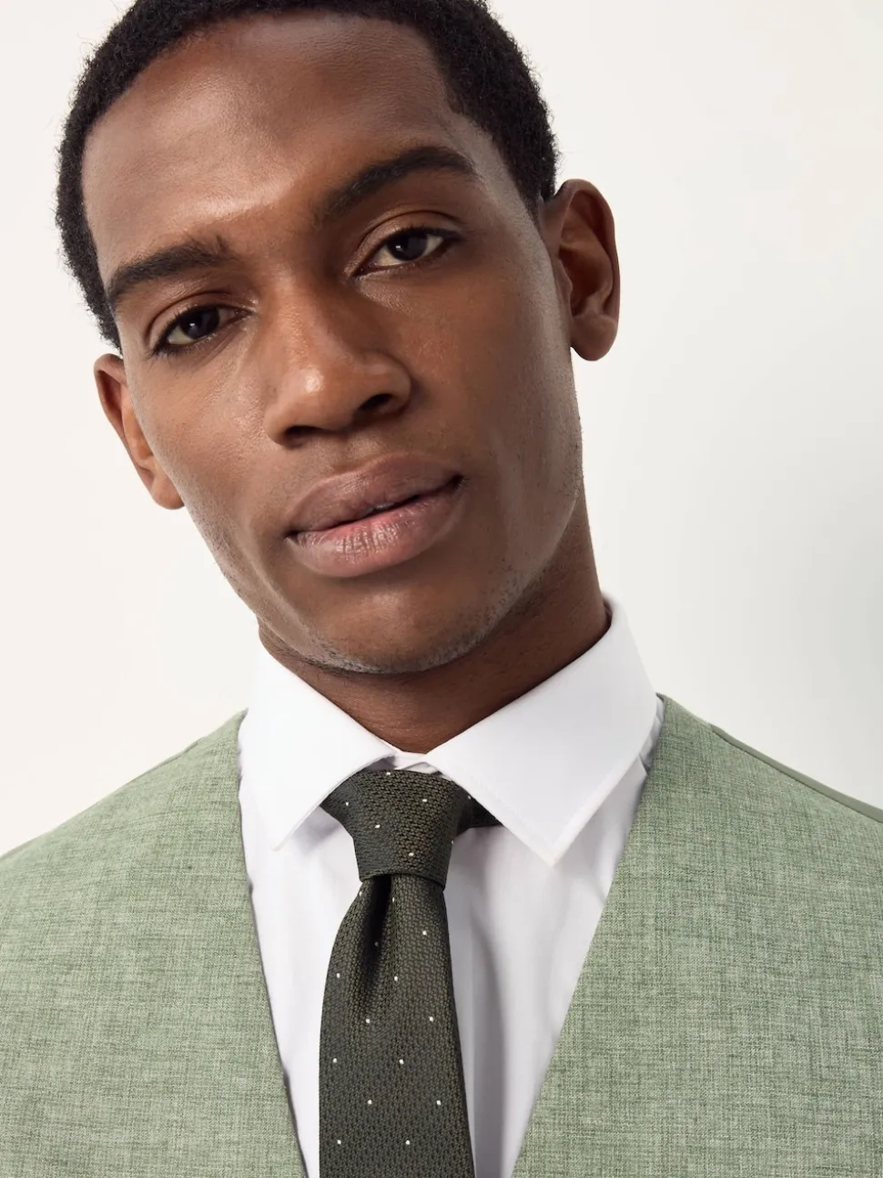 Green Textured Linen Suit Waistcoat