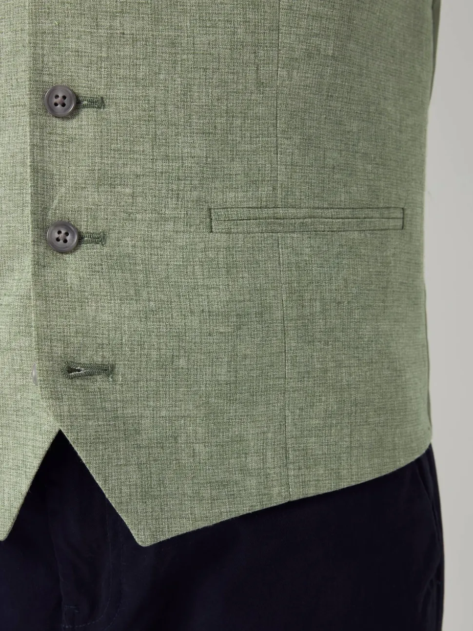 Green Textured Linen Suit Waistcoat