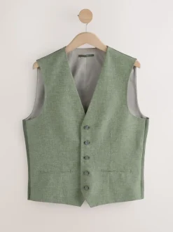Green Textured Linen Suit Waistcoat